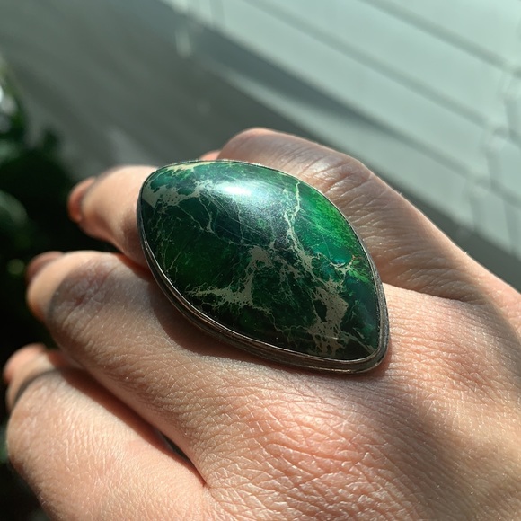 **SOLD** Moss Agate Stone Sterling Silver Ring - Picture 5 of 9
